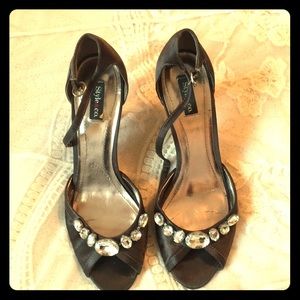Dark Grey Satin Shoe with Rhinestones